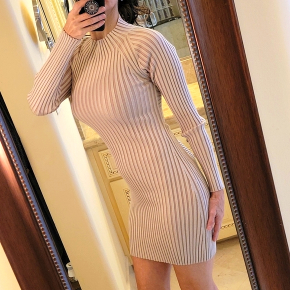LUSH back twisted cutout ribbed sweater dress in pink nude, M - Picture 4 of 16